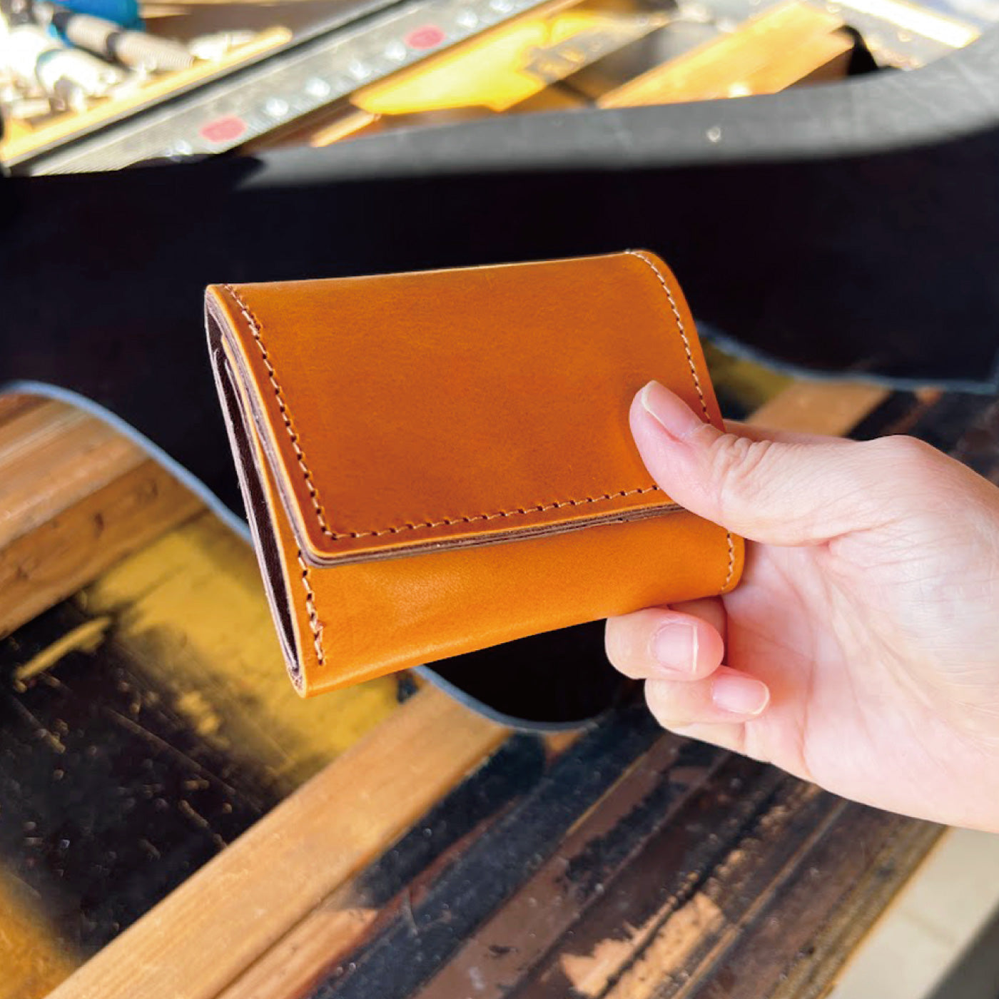 キャメル 栃木レザー 1036 コンパクト 三つ折り財布 本革 日本製 STCRAFT 栃木レザー 3つ折り ミニ財布 コンパクトなのに大容量